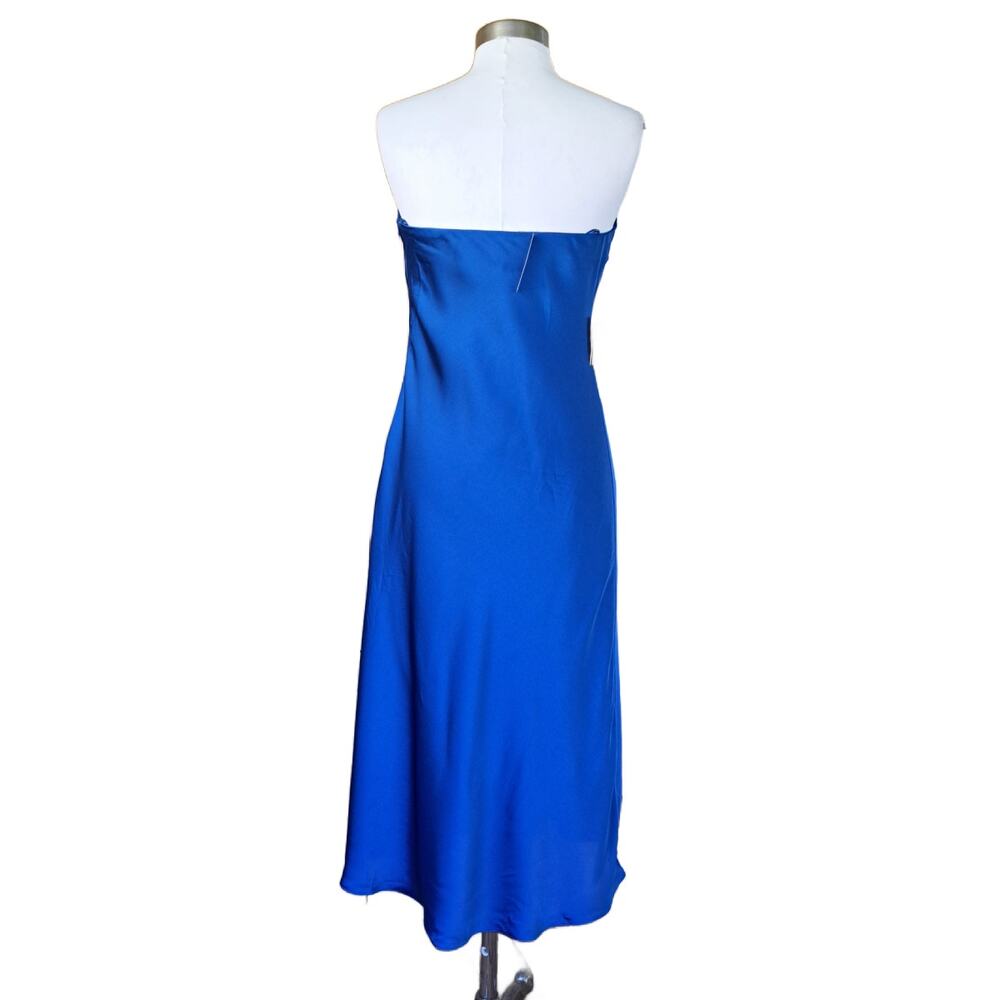 NEW EXPRESS Satin Strapless Midi Maxi Slip Dress Medium Cobalt Blue Minimalist - Picture 4 of 8